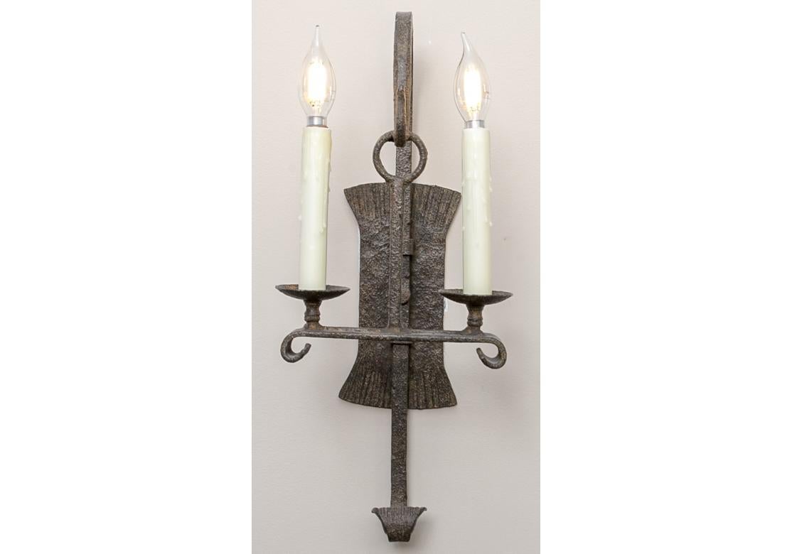 American Dennis & Leen Gothic Iron Wall Sconces, A Pair
