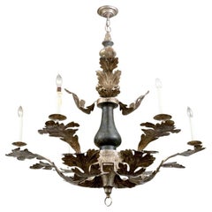 Vintage Dennis & Leen Large Wood And Tole 6 Light Chandelier