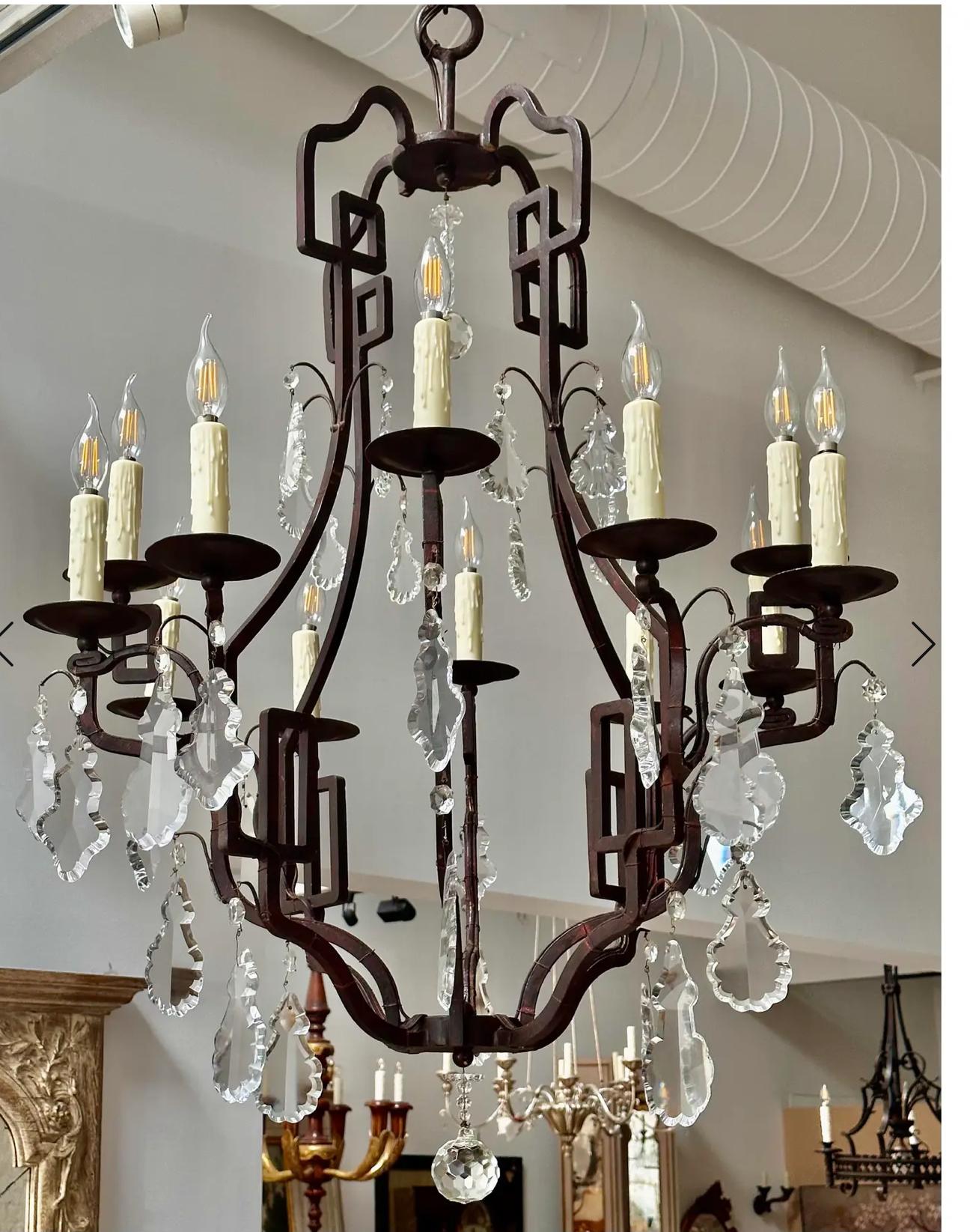 American Dennis & Leen Montalvo Wrought Iron & Crystal Chandelier