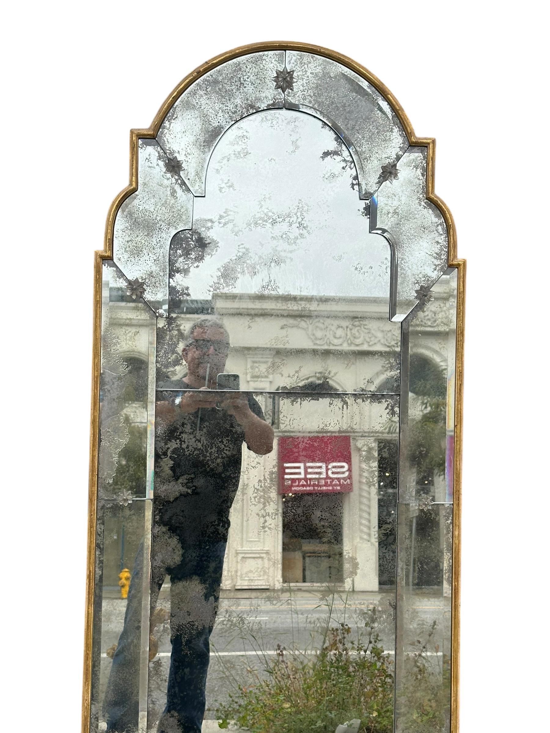 Dennis & Leen Queen Anne Giltwood Sectioned Mercury Glass Mirror.