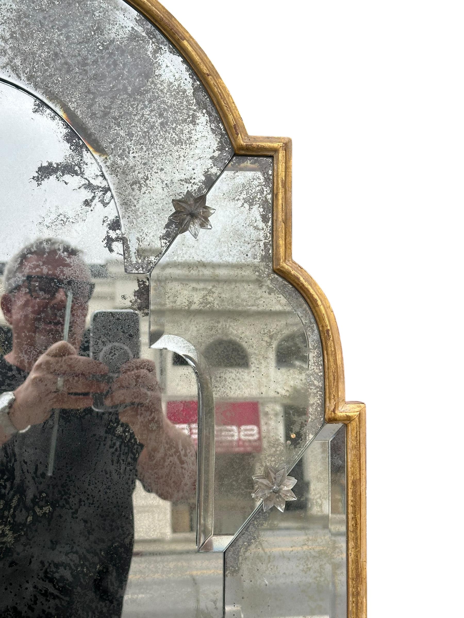 American Dennis & Leen Queen Anne Giltwood Sectioned Mercury Glass Mirror
