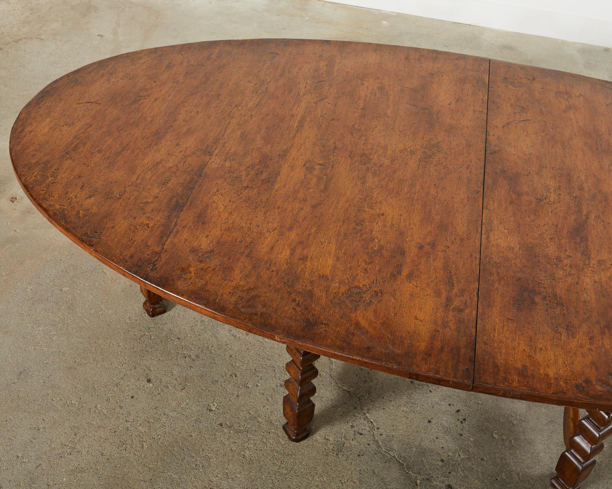 Dennis & Leen Spanish Baroque Style Walnut Dining Table In Distressed Condition In Rio Vista, CA