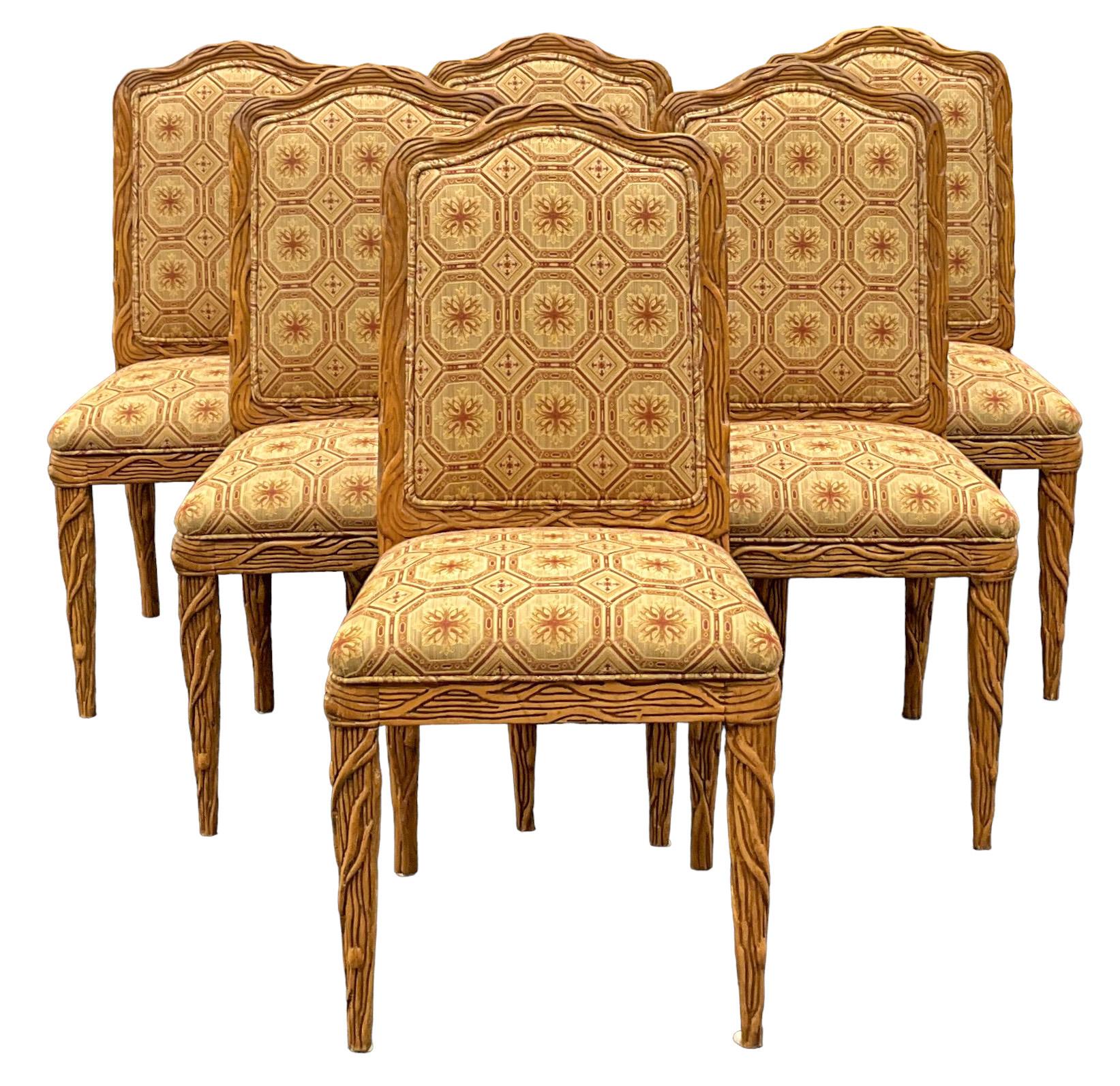 Chaises de salle à manger de style Dennis & Leen en bois sculpté et faux bois - S/6 en vente 3
