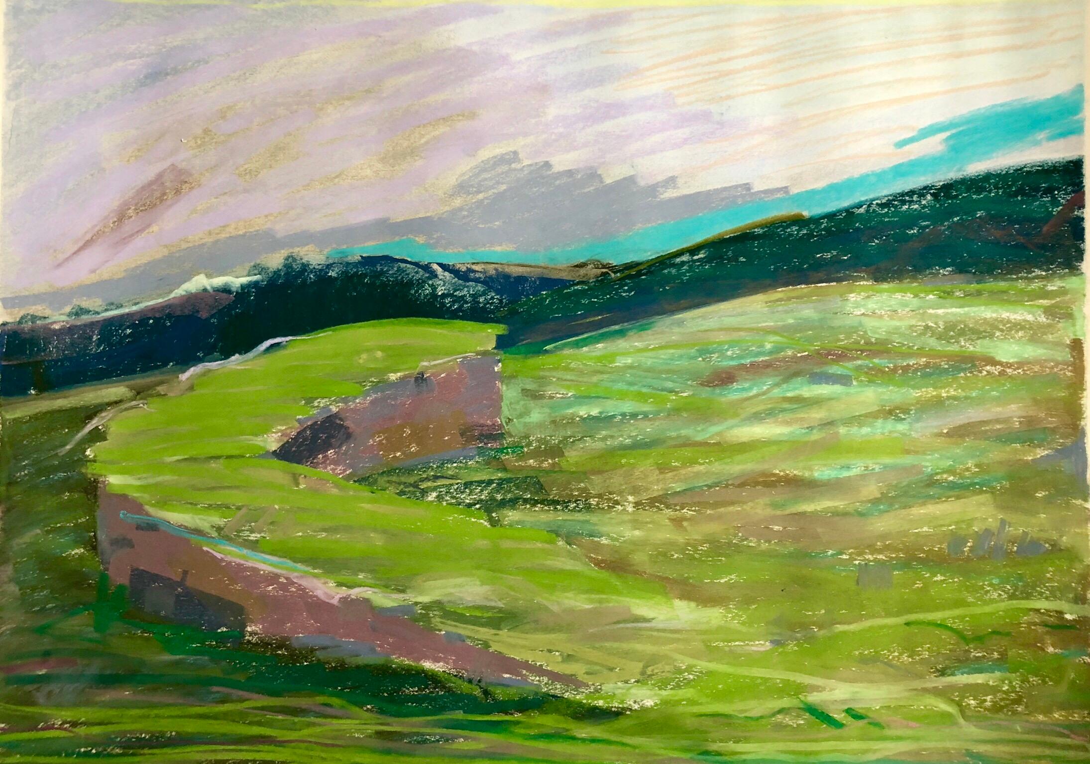 Großes abstraktes Landschaftsgemälde, pastellfarben, Zeichnung, Gemälde des Künstlers Megan #10 aus San Francisco