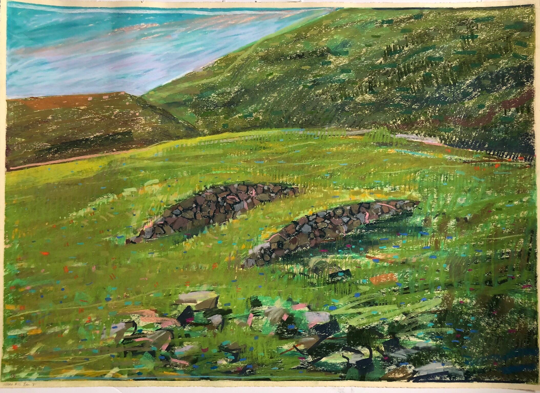 Großes abstraktes Landschaftsgemälde, pastellfarben, Zeichnung, Gemälde des Künstlers Megan #13 aus San Francisco