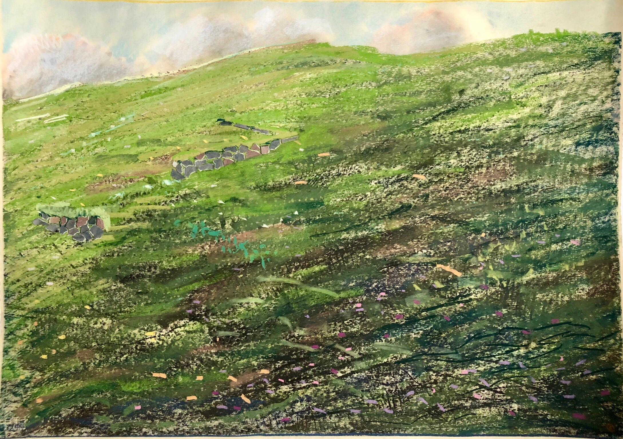 Großes abstraktes Landschaftsgemälde, pastellfarben, Zeichnung, Gemälde des Künstlers Megan #6 aus San Francisco