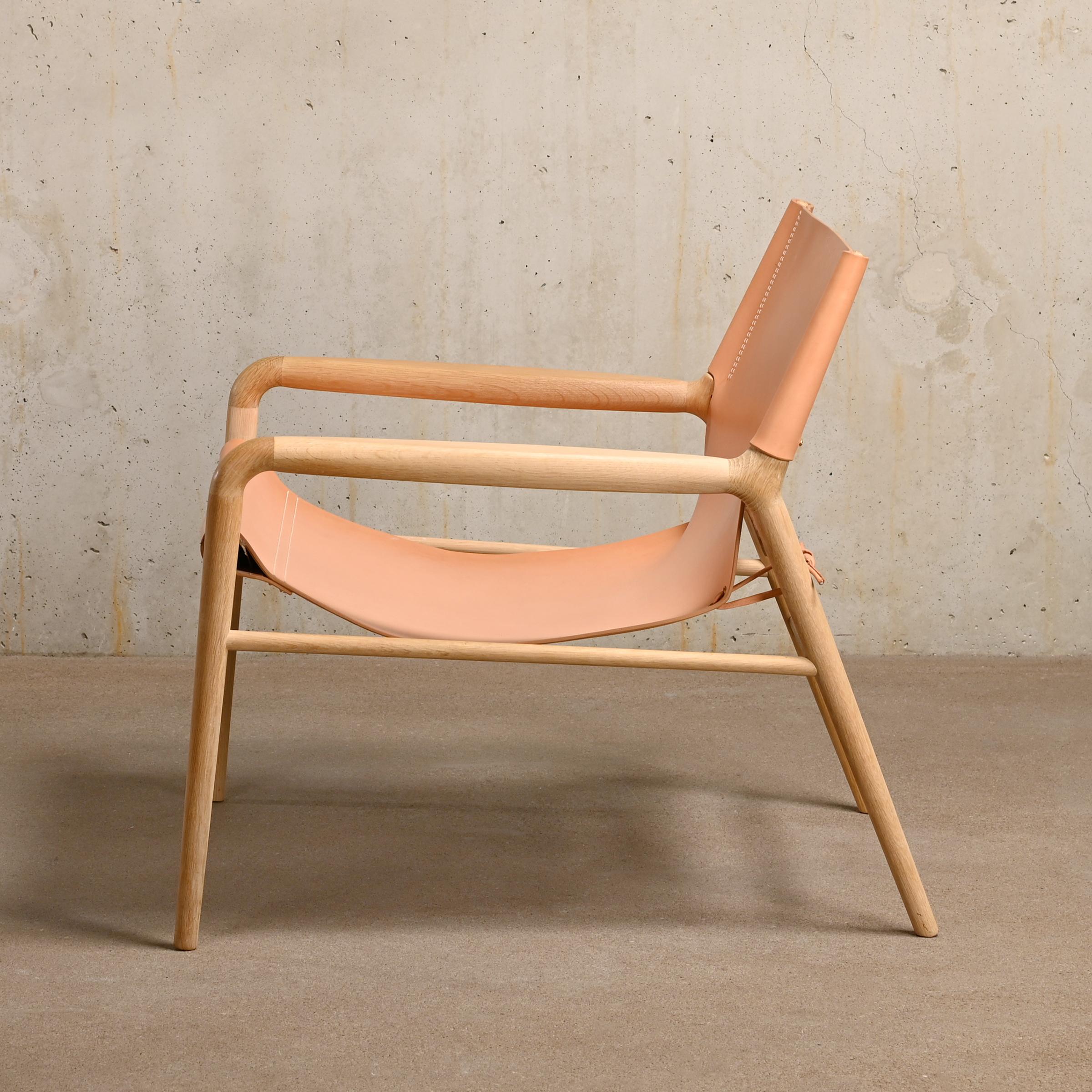 Scandinavian Modern Dennis Marquart Rama Chair in Natural Leather and Oak for Oxdenmarq For Sale