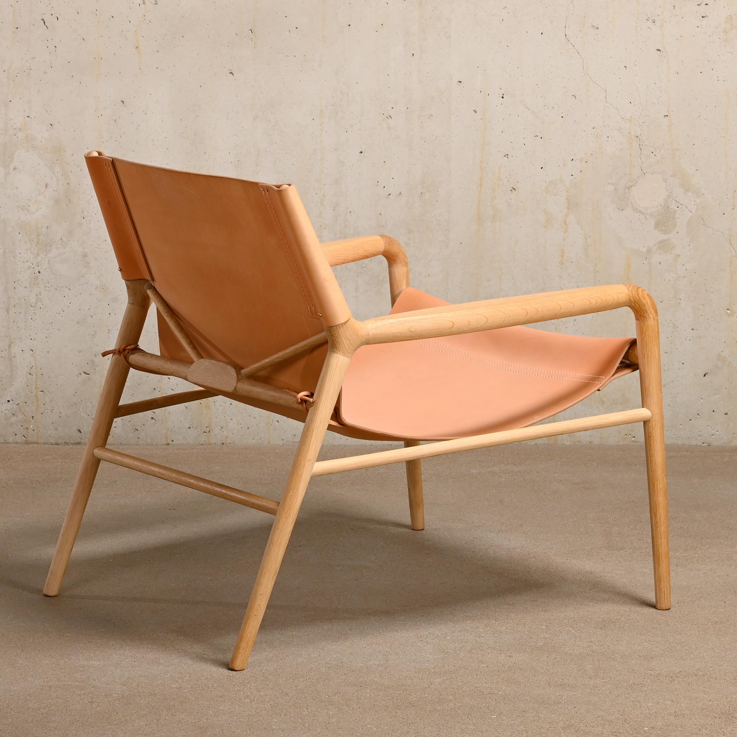 Contemporary Dennis Marquart Rama Chair in Natural Leather and Oak for Oxdenmarq For Sale