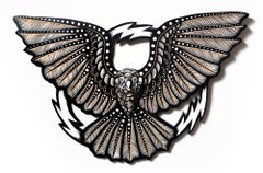 "Bullone tranquillo", Scultura in legno, Uccello in volo, Fulmine, Gufo, Simmetrico, Rilievo