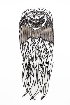 "Quiet Lightning", Woodcarving, Printed pattern, Relief, Birds, Owl, Molded