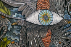 "Spirit of the East", Woodcarving Wall-Hanging Sculpture, Robin, Bird, Eye