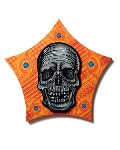 "Estamos aquí y luego no", Tallado en madera, Calavera, Ojos, Patrones impresos