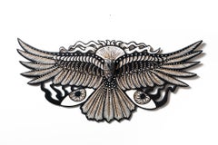 "West to Rest", Woodcarving, Woodcut Print, Bird in flight, Eyes, Sun