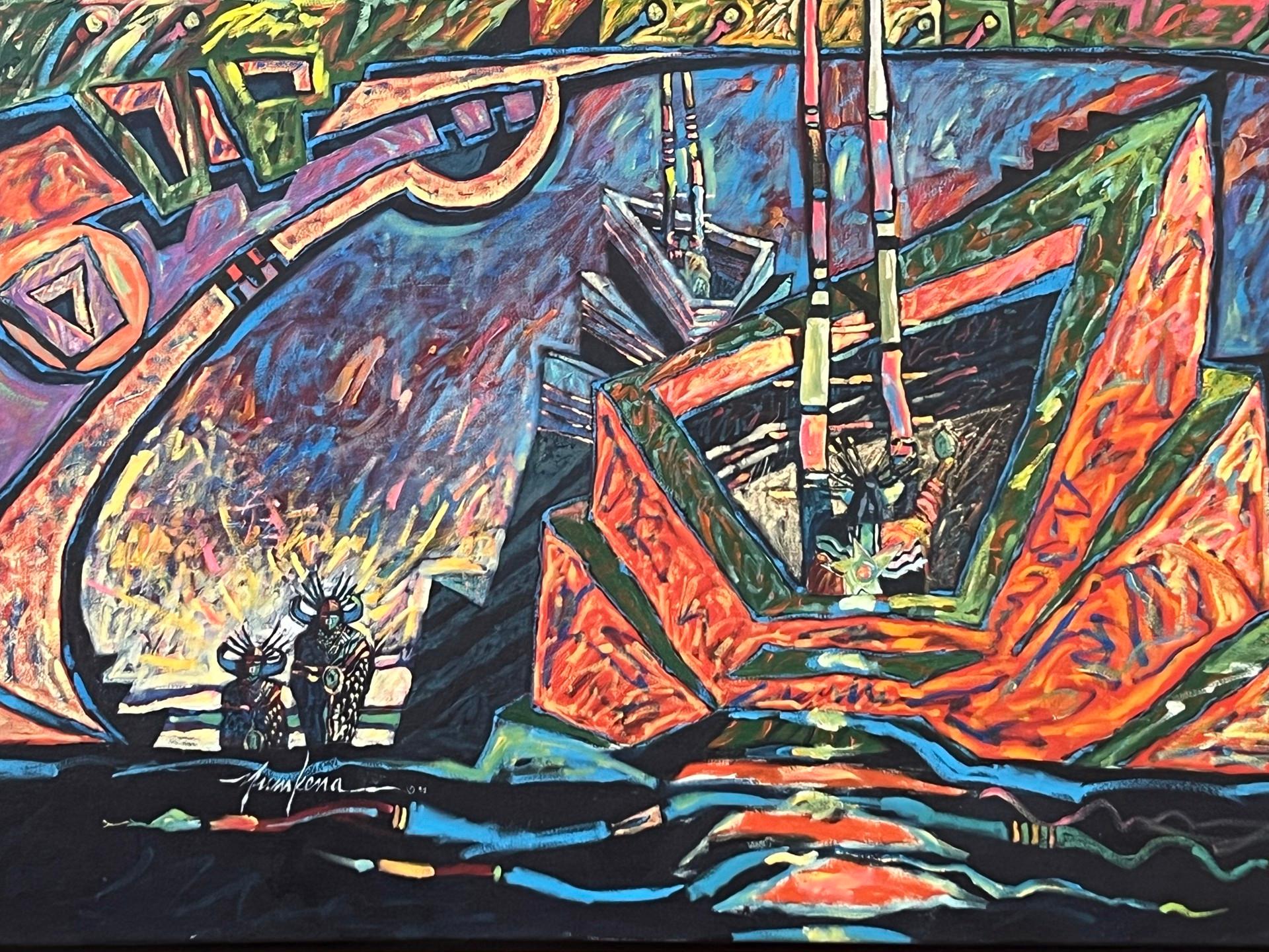 Untitled, Painting, by Dennis Numkena, Hopi, Architect, Artist, landscape, blue For Sale 1
