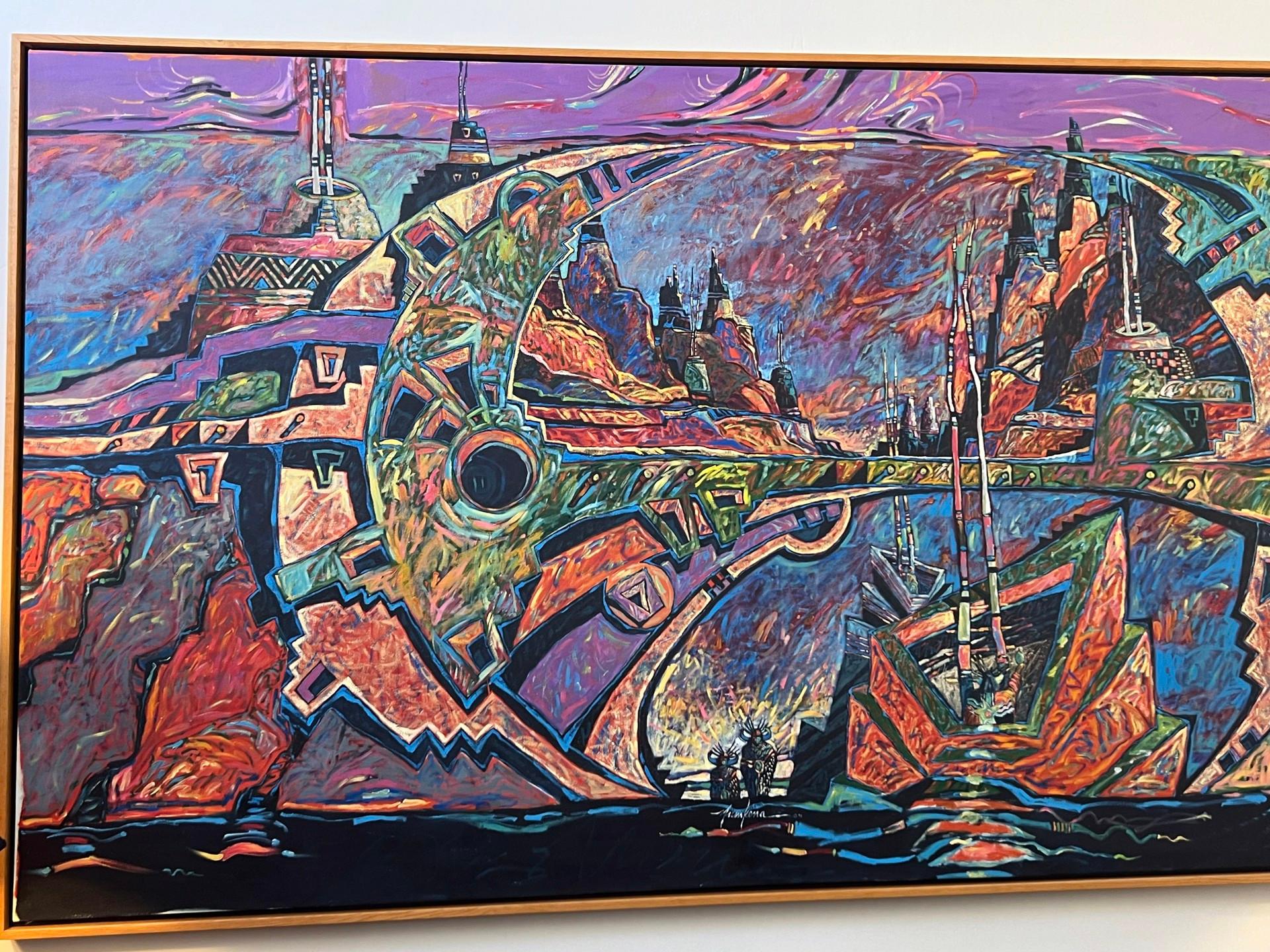 Untitled, Painting, by Dennis Numkena, Hopi, Architect, Artist, landscape, blue For Sale 2