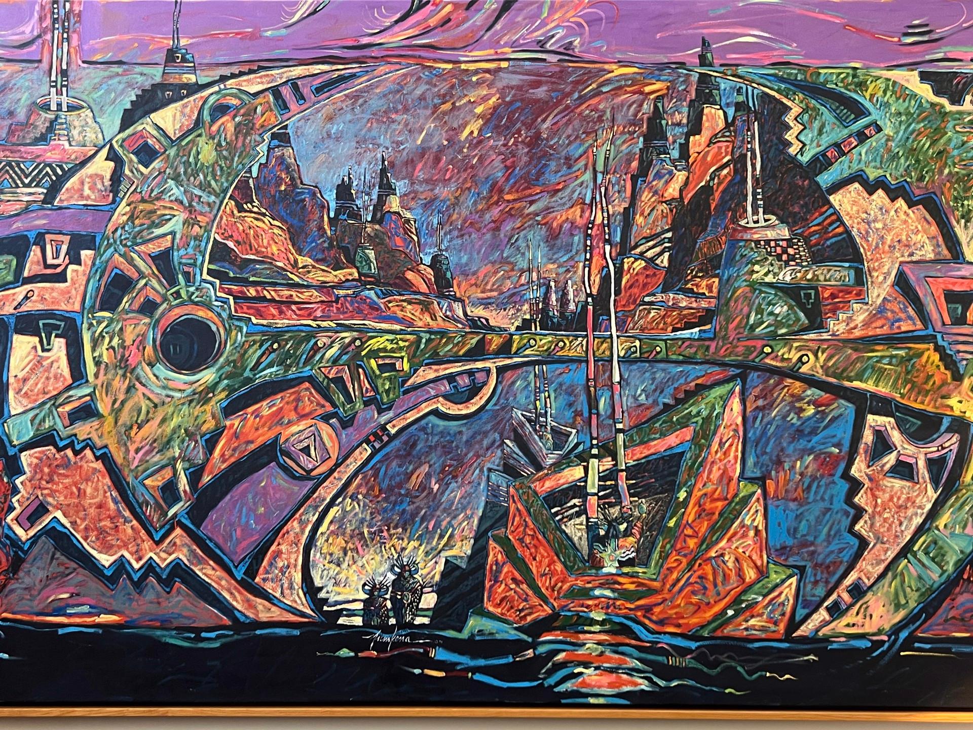 Untitled, Painting, by Dennis Numkena, Hopi, Architect, Artist, landscape, blue For Sale 3