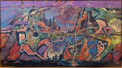 Ohne Titel, Gemälde, von Dennis Numkena, Hopi, Architekt, Künstler, Landschaft, blau
