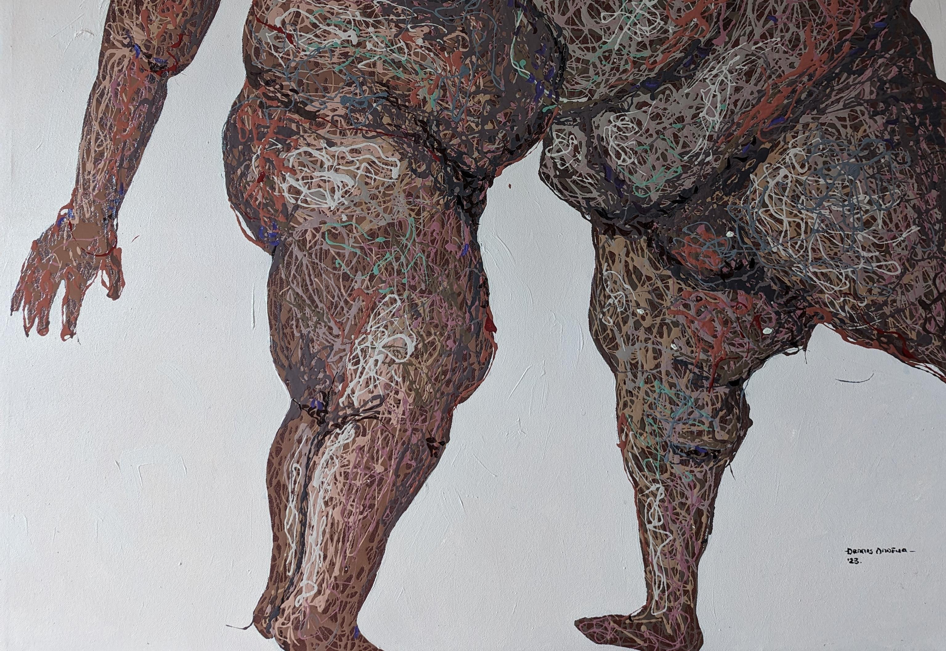 Compadre 1 - 21° secolo, Contemporaneo, Figurativo, Neo-espressionismo, Smalto - Figurative Painting Grigio di Dennis Onofua