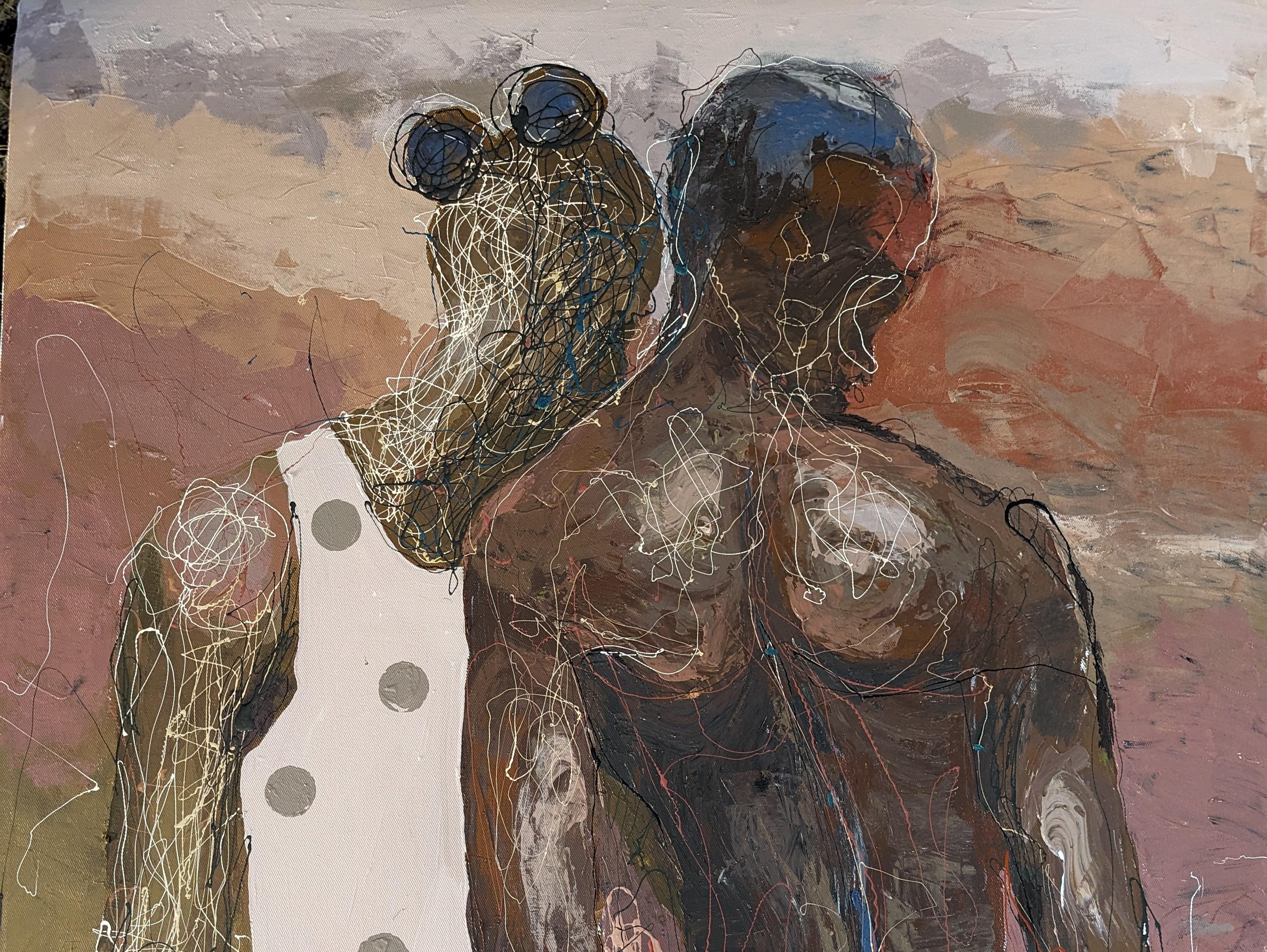 Dogged - XXI secolo, Contemporaneo, Neo Espressionismo, Acrilico, Smalto, Amore - Painting di Dennis Onofua