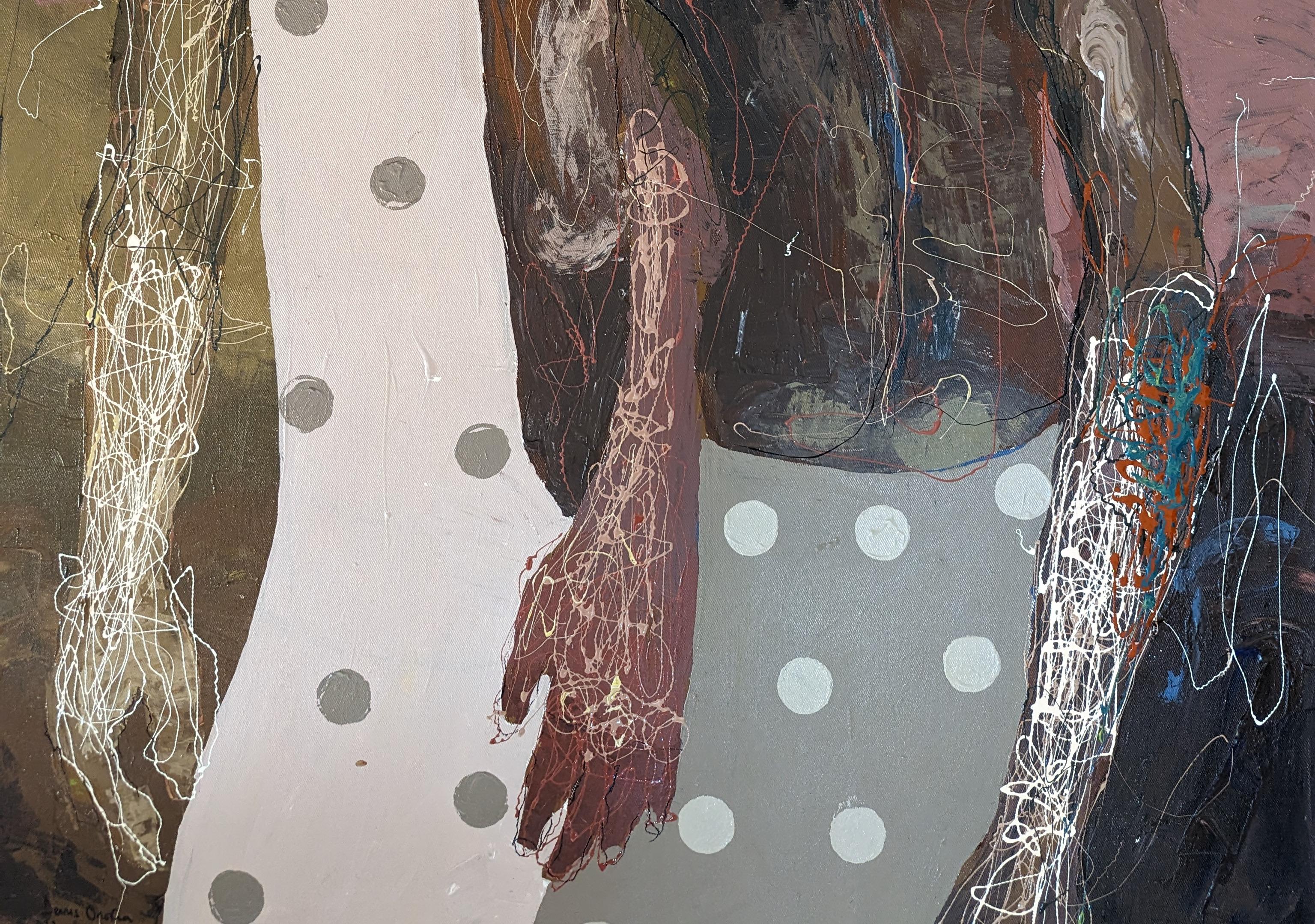 Dogged - XXI secolo, Contemporaneo, Neo Espressionismo, Acrilico, Smalto, Amore - Figurative Painting Grigio di Dennis Onofua