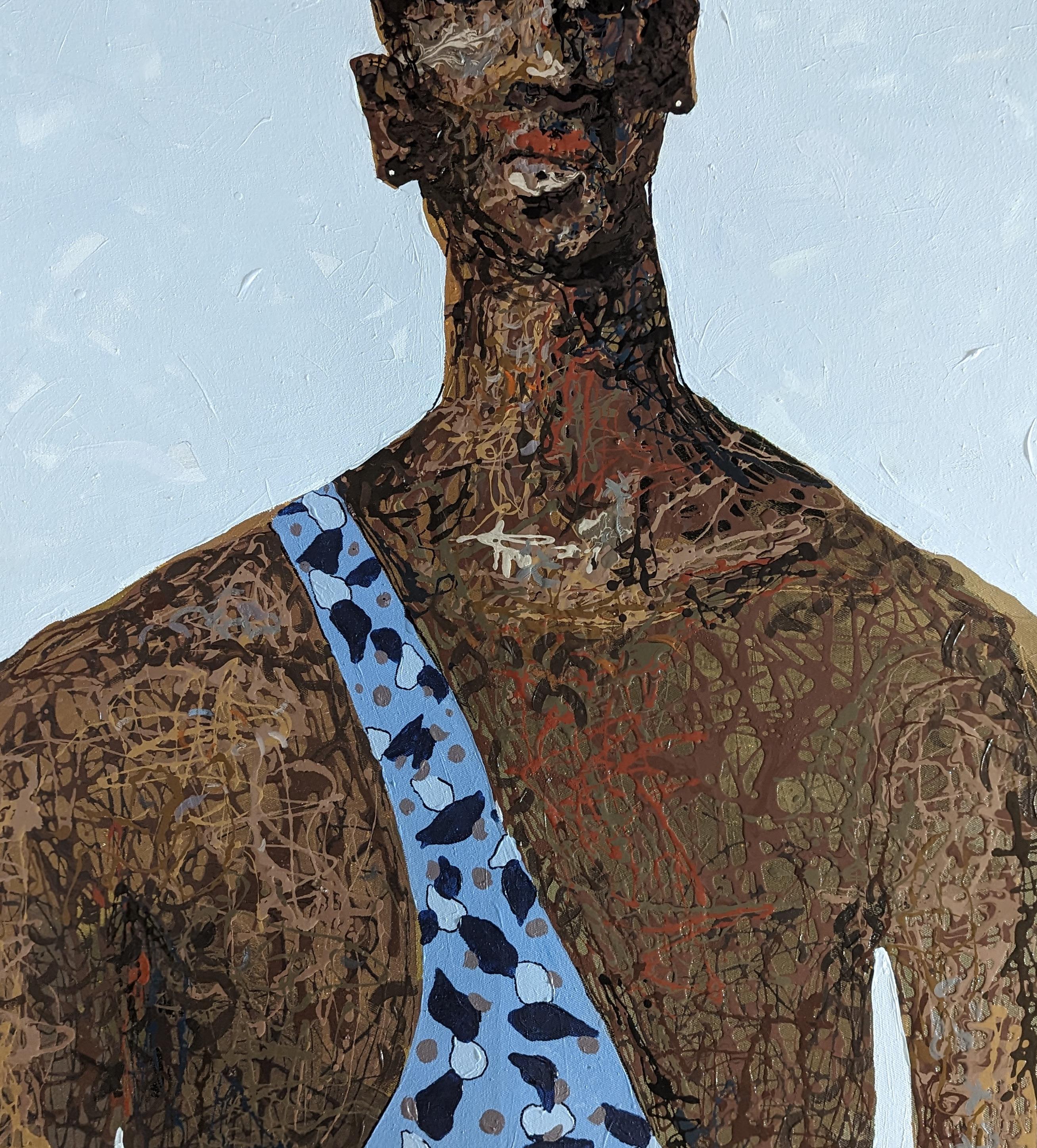 Vivere per il presente 2 - 21° secolo, contemporaneo, figurativo, neo-espressionismo - Figurative Painting Grigio di Dennis Onofua