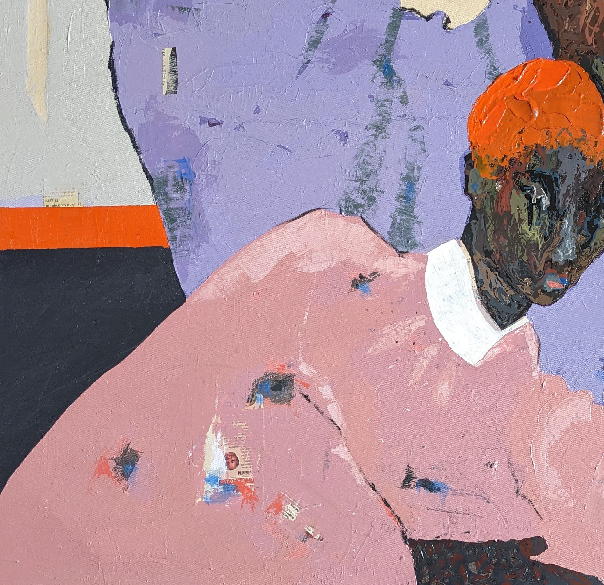 Solidarity - Gray Figurative Painting by Dennis Onofua