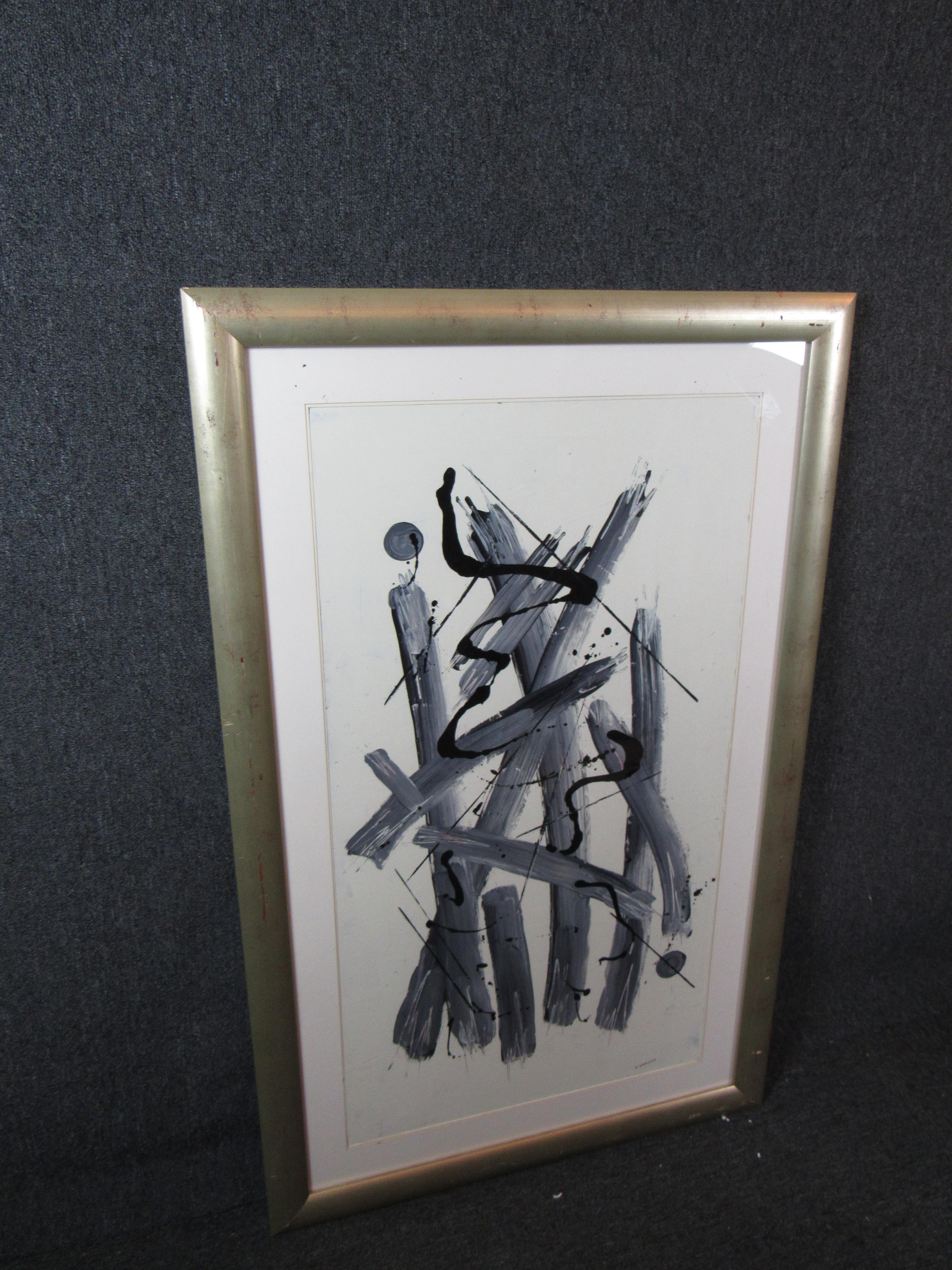 Wonderful abstract painting from American artist Dennis Sakelson. Stark, bold, organic lines bring a sense of movement to any room. Please confirm item location with seller (NY/NJ).