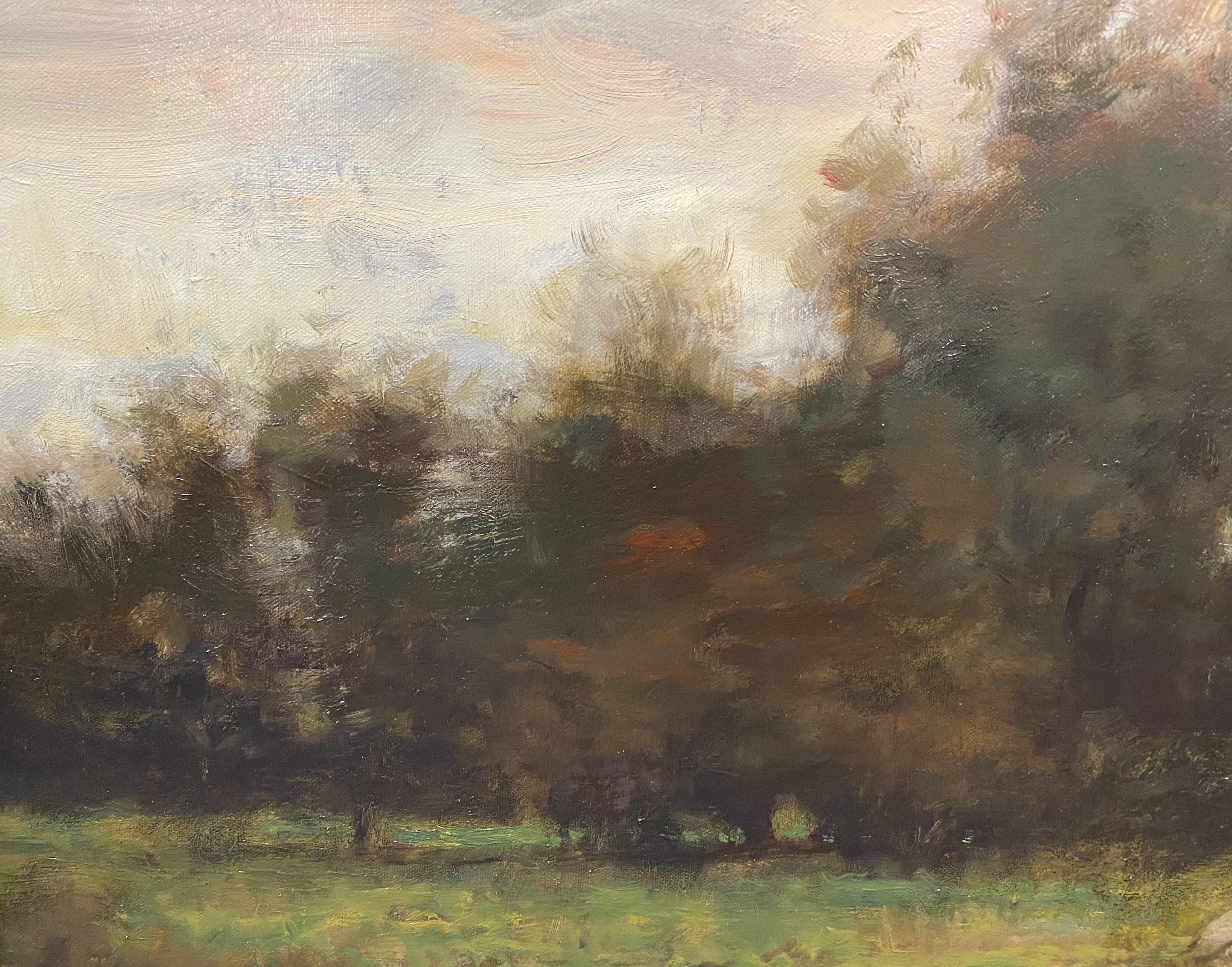 Eine schöne tonalistische Landschaft mit einem Bach und einem Felsbrocken des amerikanischen zeitgenössischen Künstlers Dennis Sheehan (geb. 1950). Sheehan wurde in Boston, Massachusetts, geboren und erlangte Bekanntheit als tonalistischer Maler im