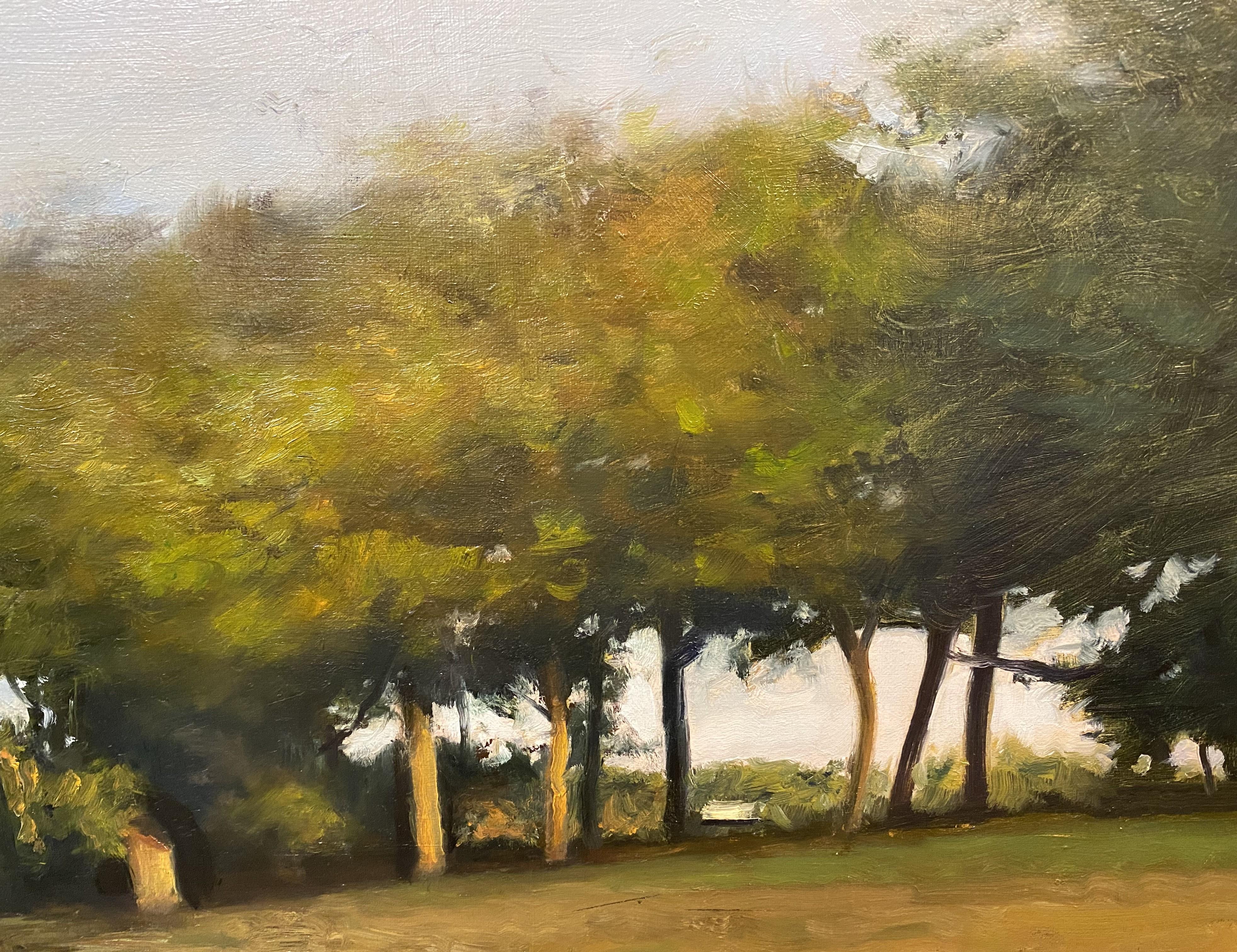 A Field with Trees & Path - Tonalist Painting by Dennis Sheehan