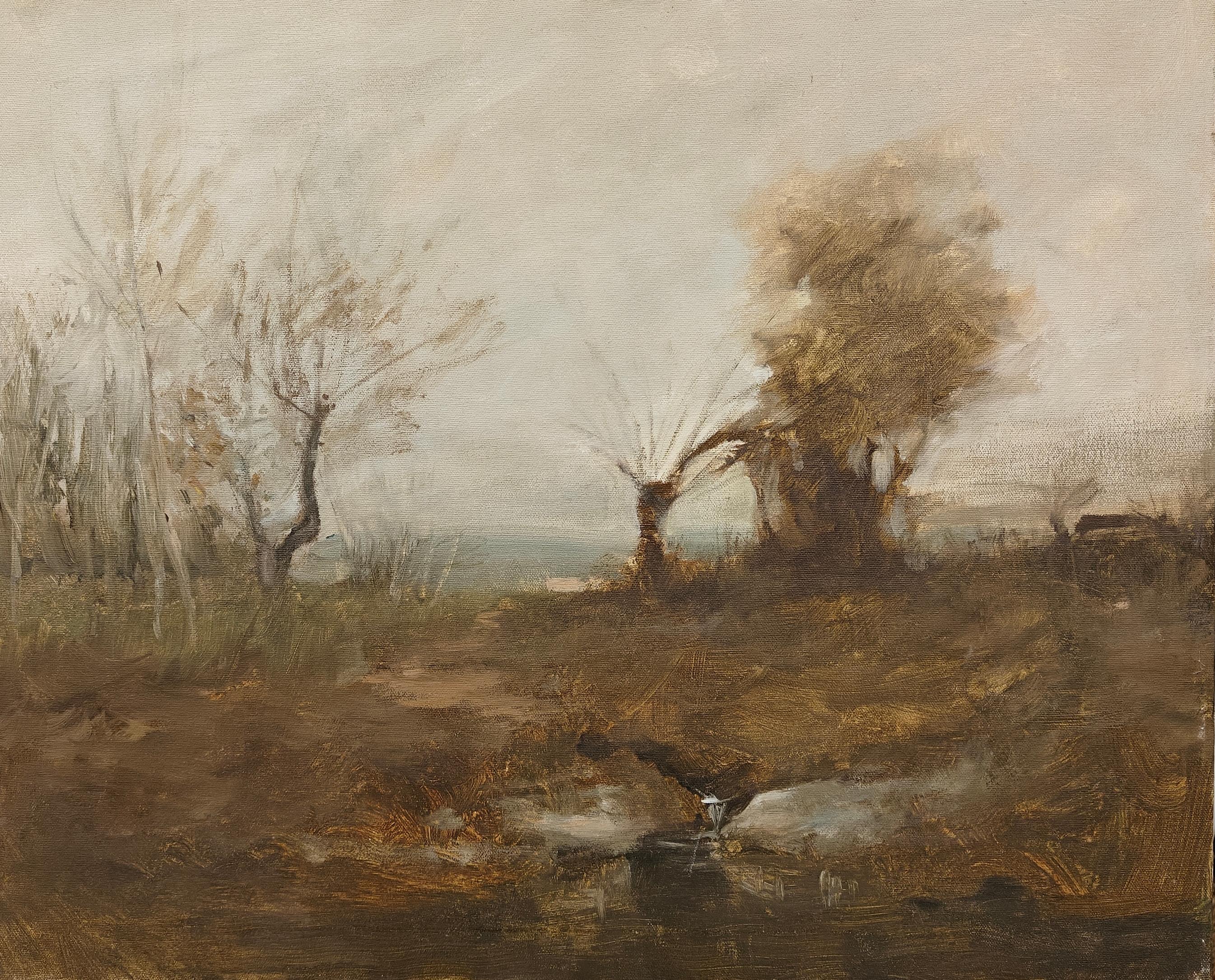 Dennis Sheehan
Autumn Chill, circa 2025
Oil on canvas
20 x 24 inches


Dennis Sheehan was born in Boston in 1950. His work is based upon the Barbizon School with faithful adherence to his 19th century precursors. In the tradition of the tonalist