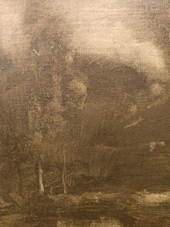 "Calm at Dusk" Dennis Sheehan, Dark Forest, Tonalist New England Landscape