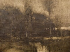 "Calm at Dusk" Dennis Sheehan, Dark Forest, Tonalist New England Landscape