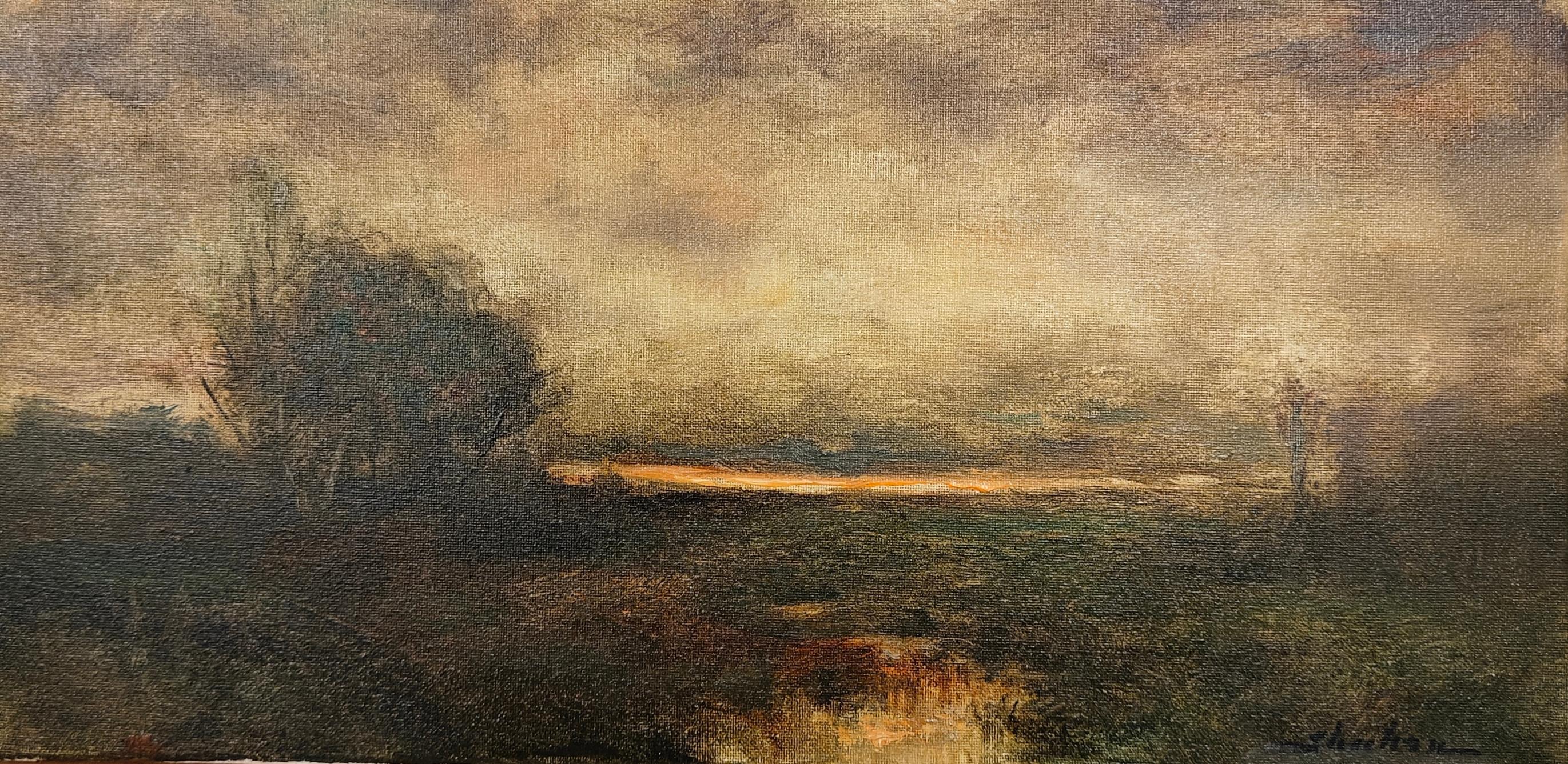 "Daybreak" Dennis Sheehan, New England Tonalist Sunrise, Atmospheric Landscape