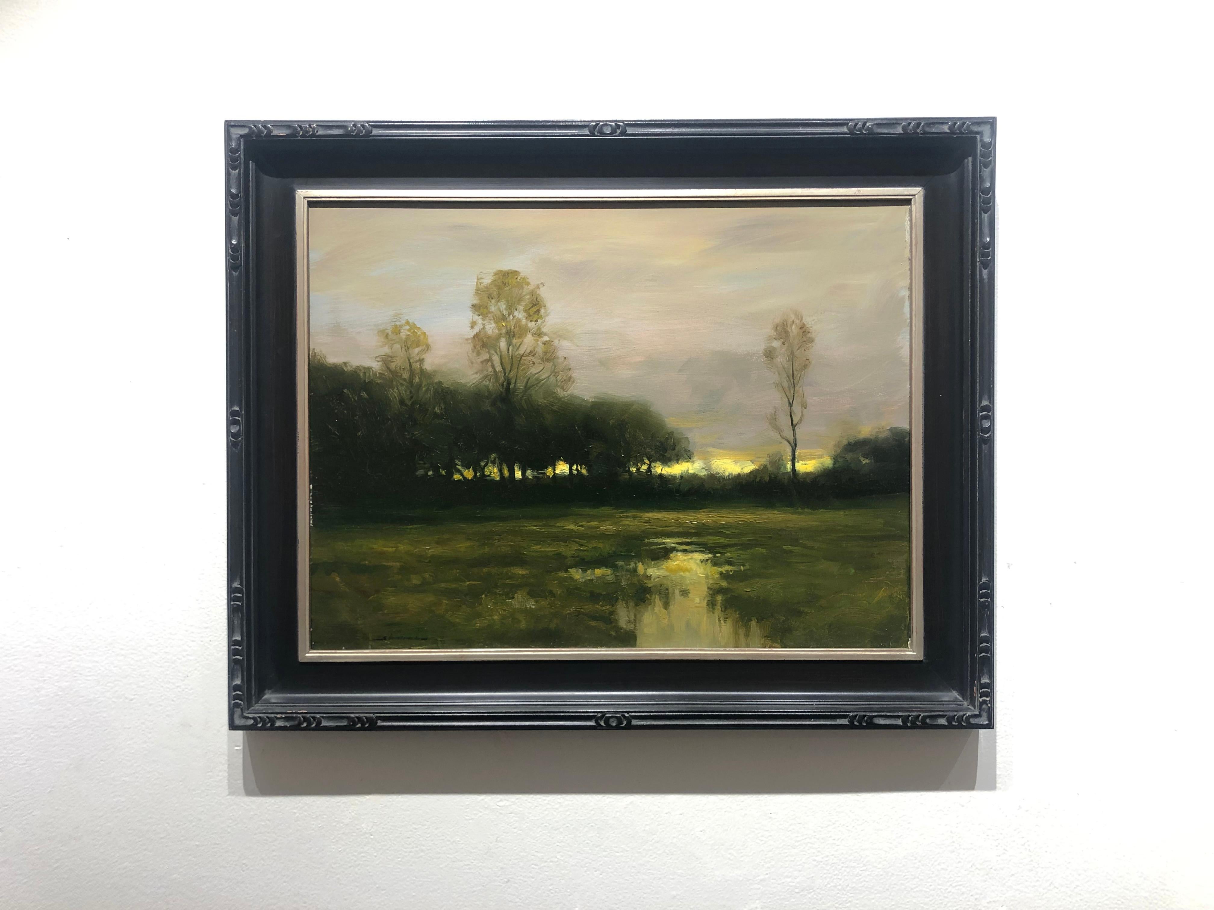 Dennis Sheehan, „Across the Marsh“, tonalistische Landschaft, Ölgemälde, 18x24  im Angebot 1