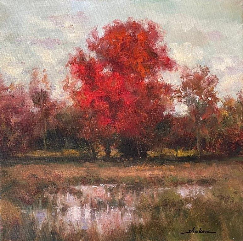 Dennis Sheehan, „Changing Seasons“, 12x12, Herbstlandschaft, Ölgemälde auf Leinwand