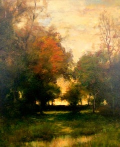 Dennis Sheehan, „Fall Hues“, Moody Tonalistische Landschaft, Ölgemälde auf Leinwand