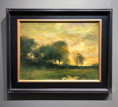 Dennis Sheehan, "Glowing Hedgerow", Moody Tonalist Landscape Oil Painting