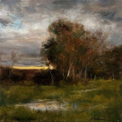 Dennis Sheehan, "Harvest Squall", 12x12 Autumn Tree Landscape Oil Painting 