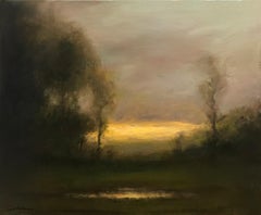 Dennis Sheehan, "Last Light", Moody Sunset Tonalist Landscape Oil Painting 