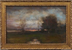 Dennis Sheehan Firmado b.1950 Vintage Pintura de paisaje tonalista americano al atardecer
