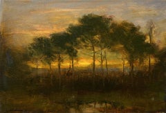 Dennis Sheehan, "Sundown Symmetry", Moody Tonalist Landscape Oil Painting 