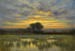 Dennis Sheehan, "Sunset on the Glen", Tonalist Marsh Landscape Oil Painting