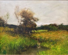 Dennis Sheehan Paesaggio Barbizon tonalista dipinto ad olio