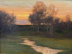 Dennis Sheehan, pittura ad olio di paesaggio tonalista, Oro del crepuscolo