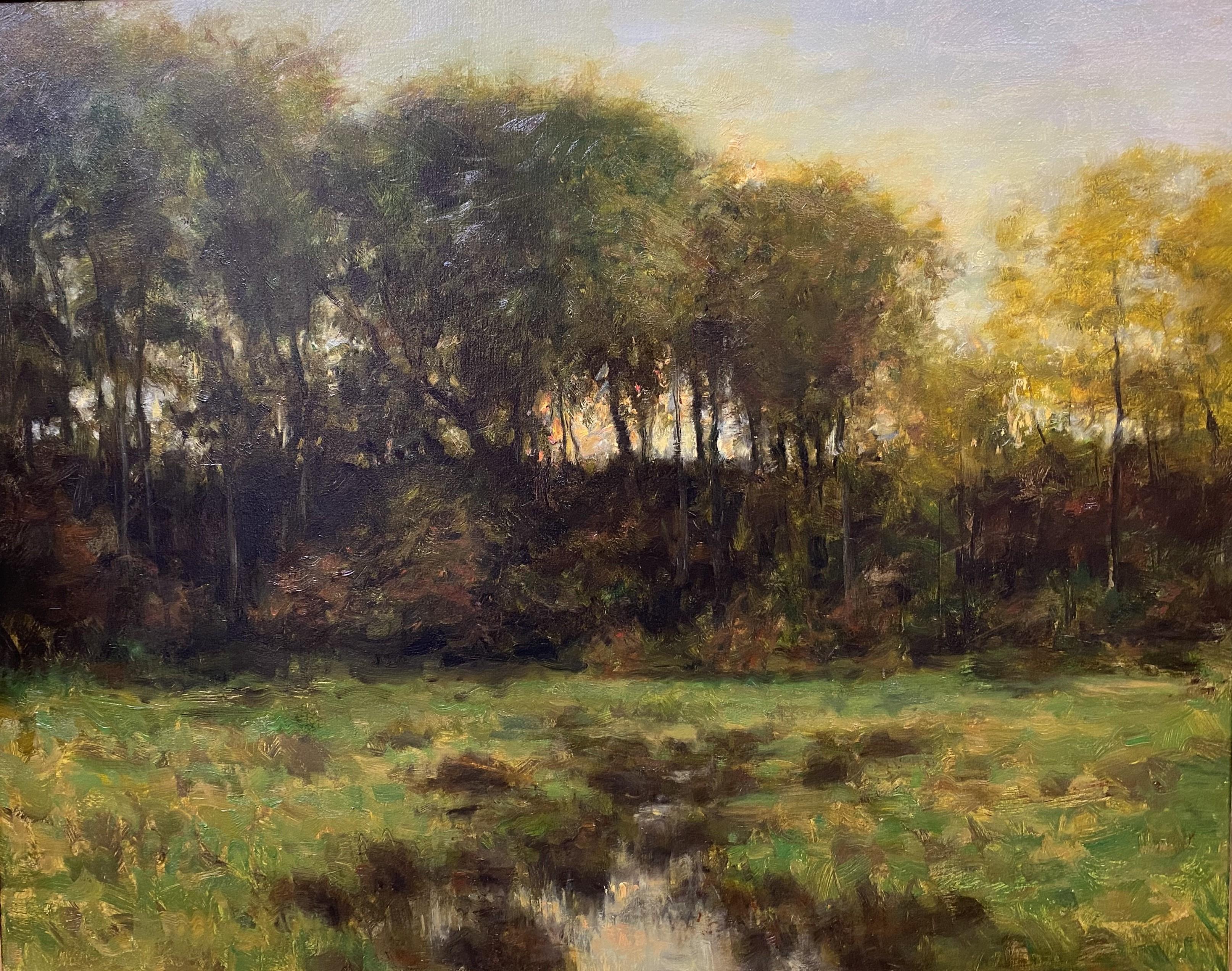 Dennis Sheehan Paisaje tonalista Pintura al óleo, Crepúsculo sobre el pantano en venta 1