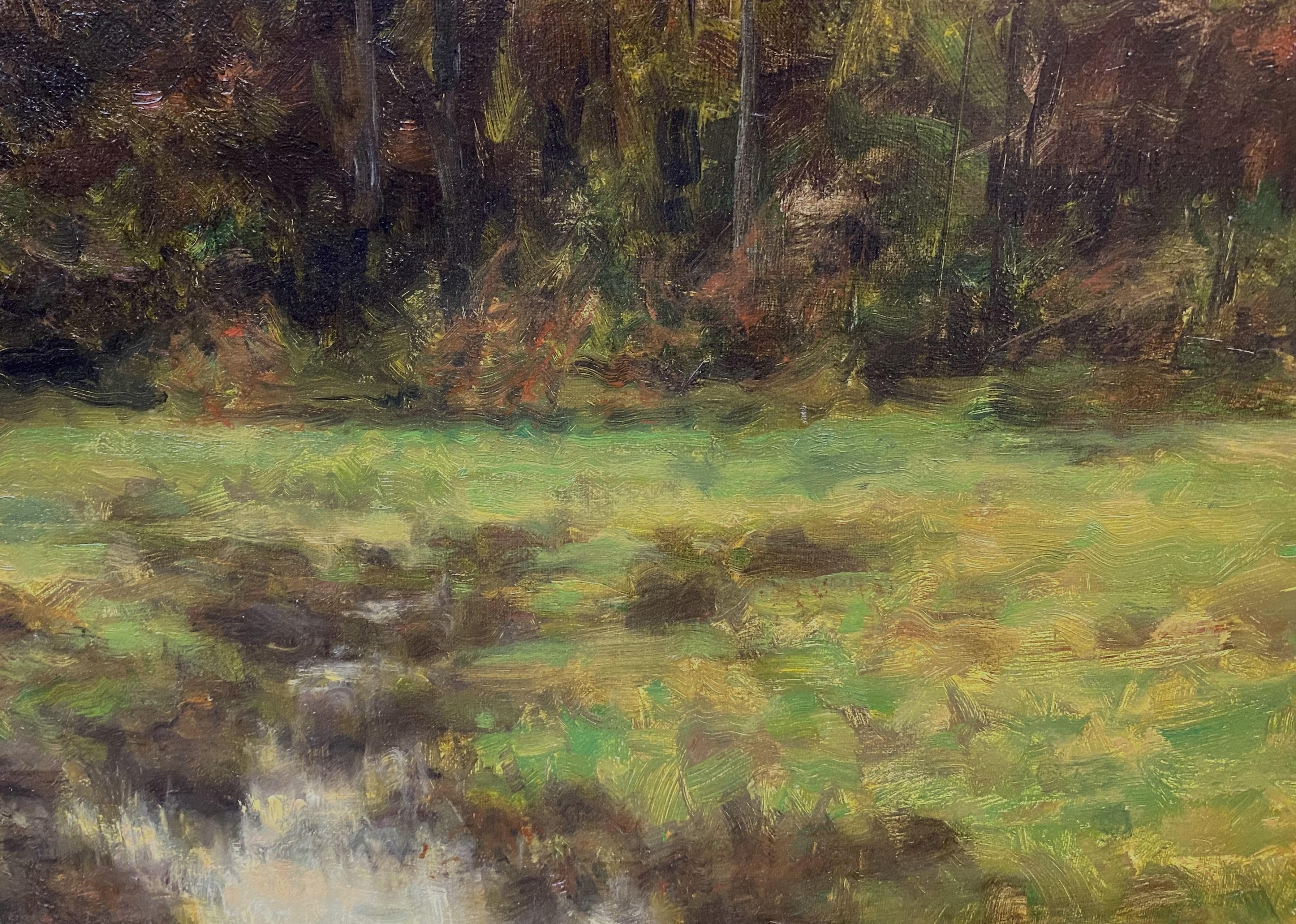 Dennis Sheehan Paisaje tonalista Pintura al óleo, Crepúsculo sobre el pantano en venta 3