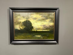 Dennis Sheehan, "Twilight Marsh", 19x28 Dusk Moody Tree Landscape Oil Painting