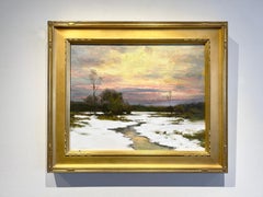 Dennis Sheehan, "Atardecer invernal", 16x20 Paisaje nevado Pintura al óleo tonalista
