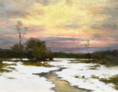 Dennis Sheehan, "Winter Dusk", 16x20 Snowy Landscape Tonalist Oil Painting 