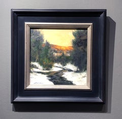 Dennis Sheehan, "Winter's Warmth", Tonalist Landscape Mountain Tree Oil Painting